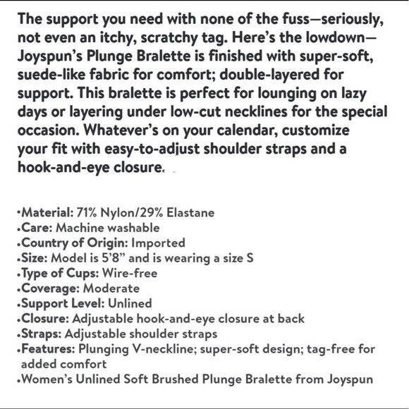 Joyspun Women's Unlined Soft Brushed Plunge Bralette, Size Large - Picture 12 of 12